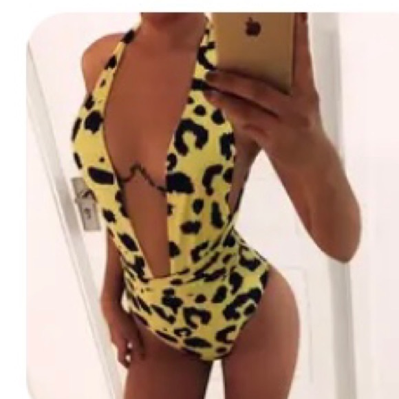 Leopard One Piece Wraparound Swimsuit Thong style bottom half like new sims Smal - Picture 1 of 7